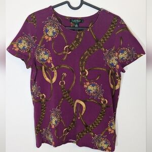 Lauren Ralph Lauren Short Sleeve T-shirt top Equestrian Details - Purple Size L